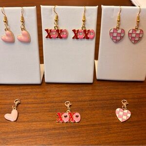 New ONE set handmade Pink and Red XOXO Earrings and Charm Set